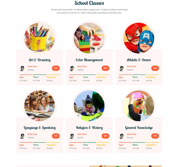 Teacher Profiles and Classes Page