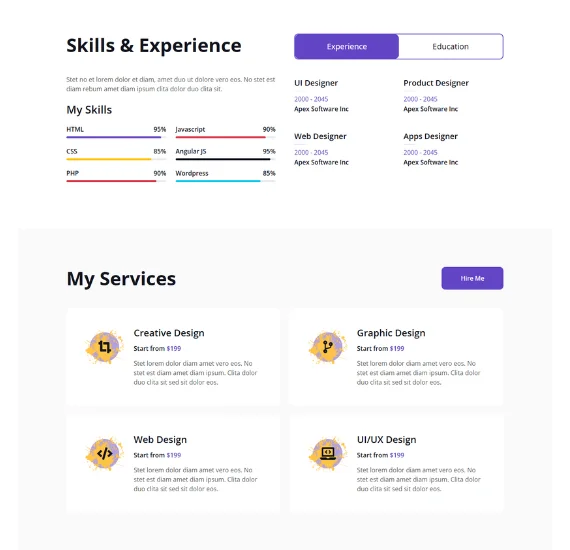 Portfolio Projects and Resume Section